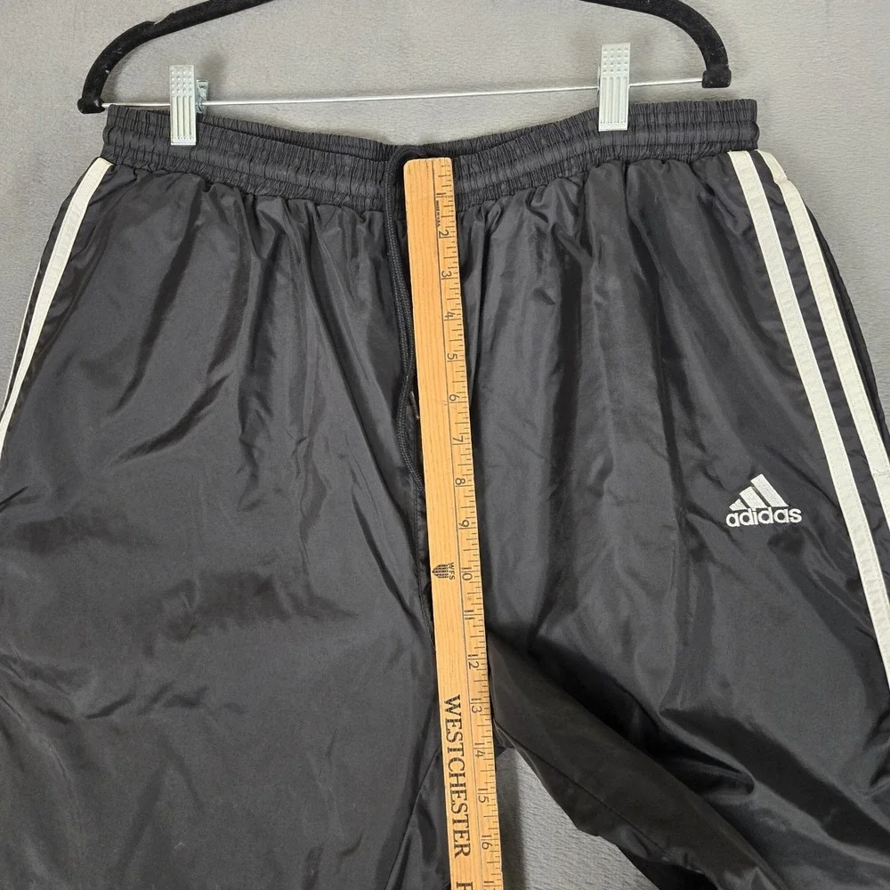 VTG Adidas Track Pants Mens XL Black White 3 Stripe Lined Ankle Zip Drawstring